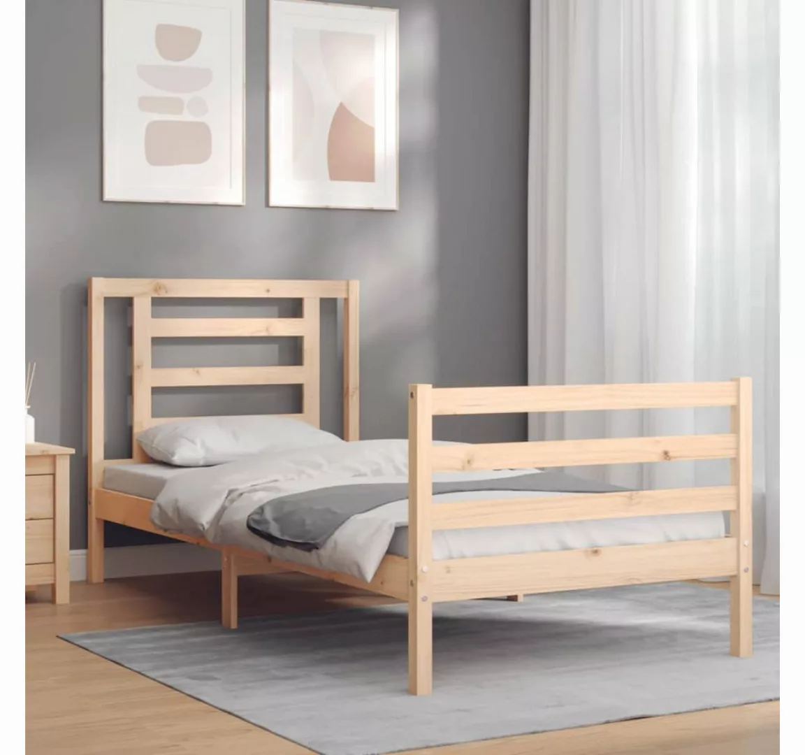 vidaXL Bett Massivholzbett mit Kopfteil 90x200 cm günstig online kaufen