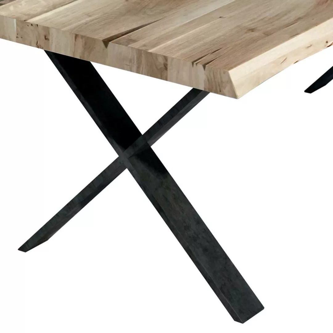 Loft Design Esstisch aus Eiche Massivholz und Metall 200 cm breit günstig online kaufen