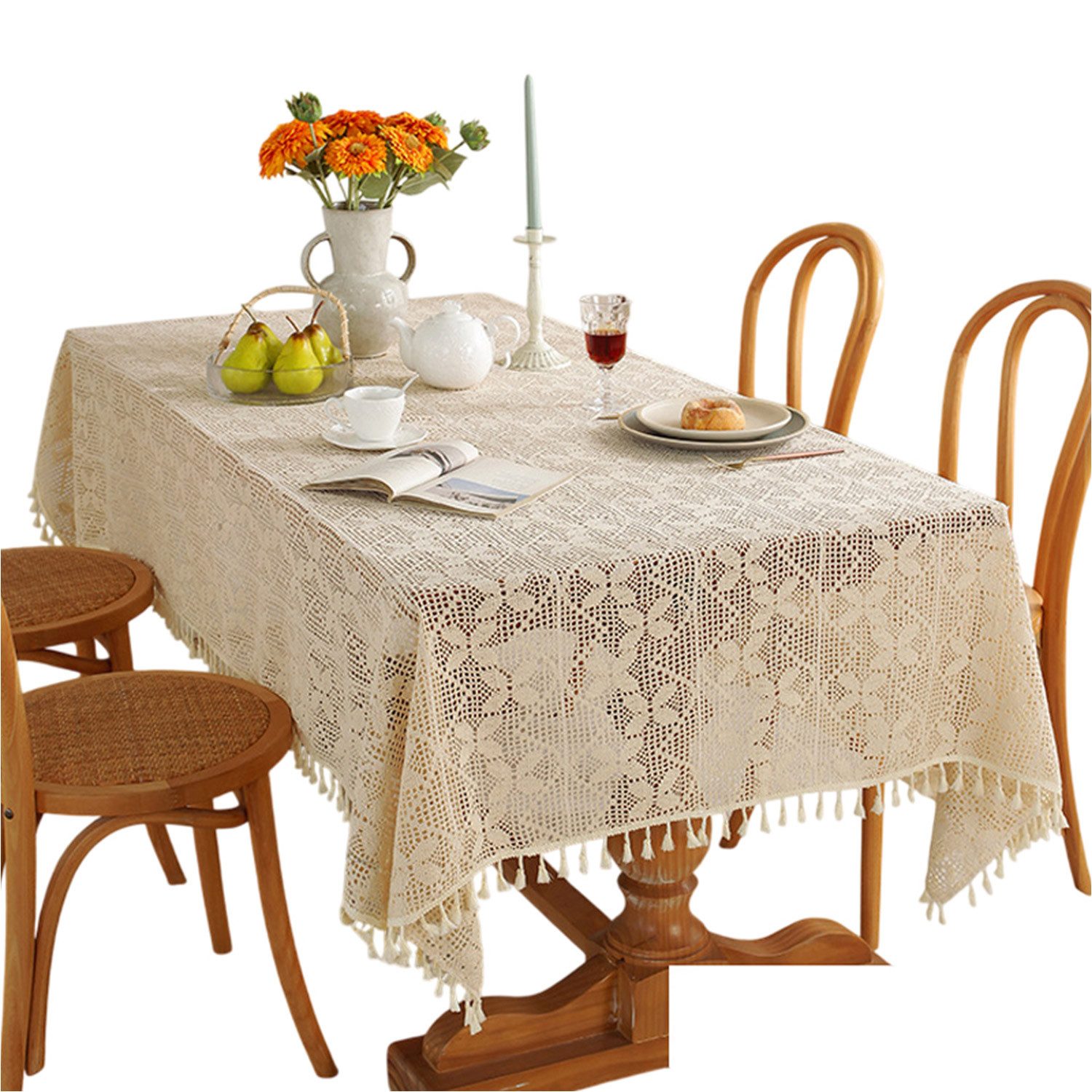 Refttenw Tischdecke Vintage Häkel Tischdecke mit günstig online kaufen