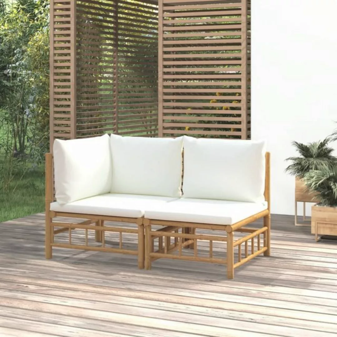vidaXL Loungesofa 2-tlg. Garten-Lounge-Set mit Cremeweißen Kissen Bambus, 1 günstig online kaufen