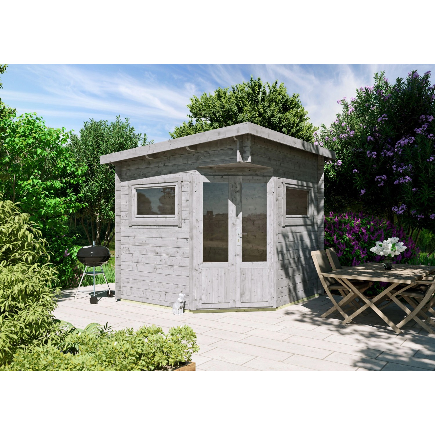 Fjordholz 5-Eck Gartenhaus Modell Leva 2A Grau Imprägniert günstig online kaufen