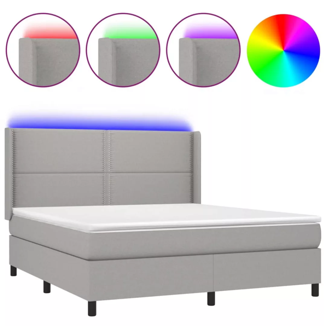 Vidaxl Boxspringbett Mit Matratze & Led Hellgrau 160x200 Cm Stoff günstig online kaufen