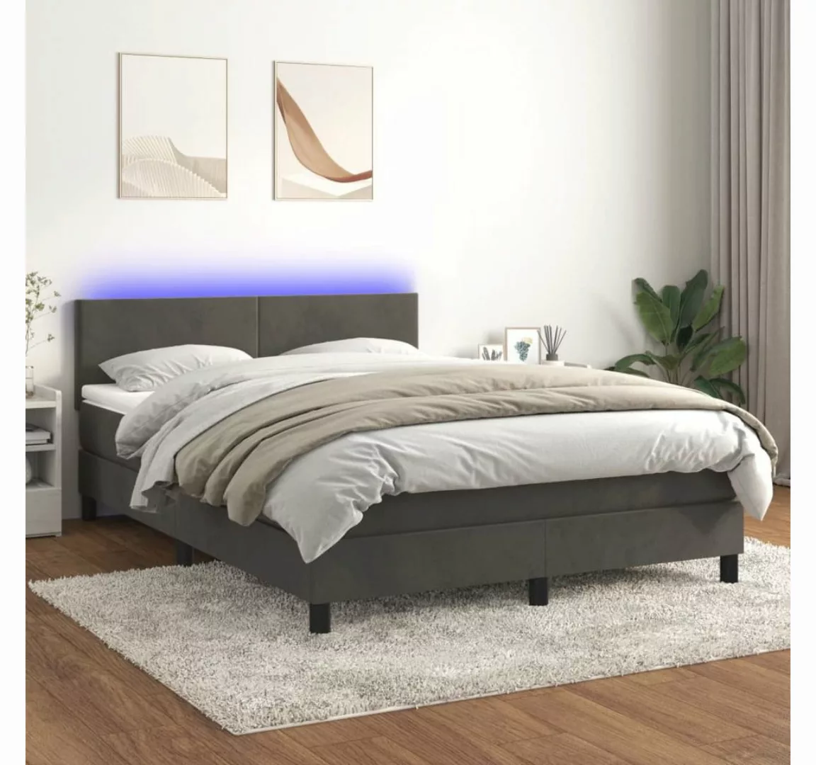 vidaXL Boxspringbett Boxspringbett mit Matratze LED Dunkelgrau 140x200 cm S günstig online kaufen