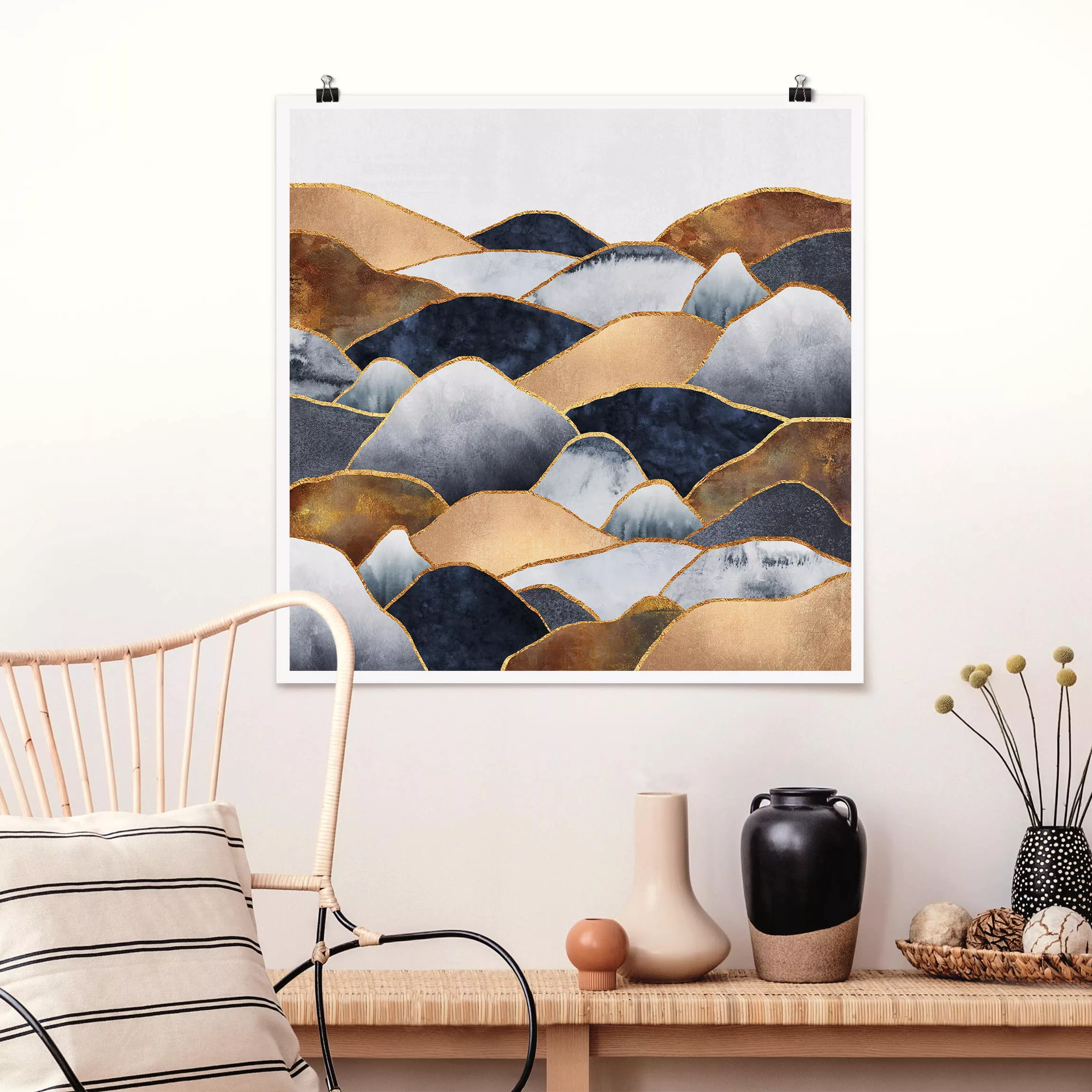 Poster Abstrakt - Quadrat Goldene Berge Aquarell günstig online kaufen