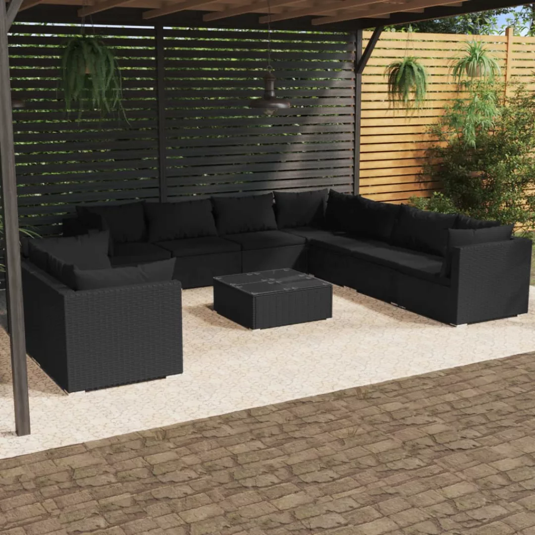 Vidaxl 10-tlg. Garten-lounge-set Mit Kissen Schwarz Poly Rattan günstig online kaufen