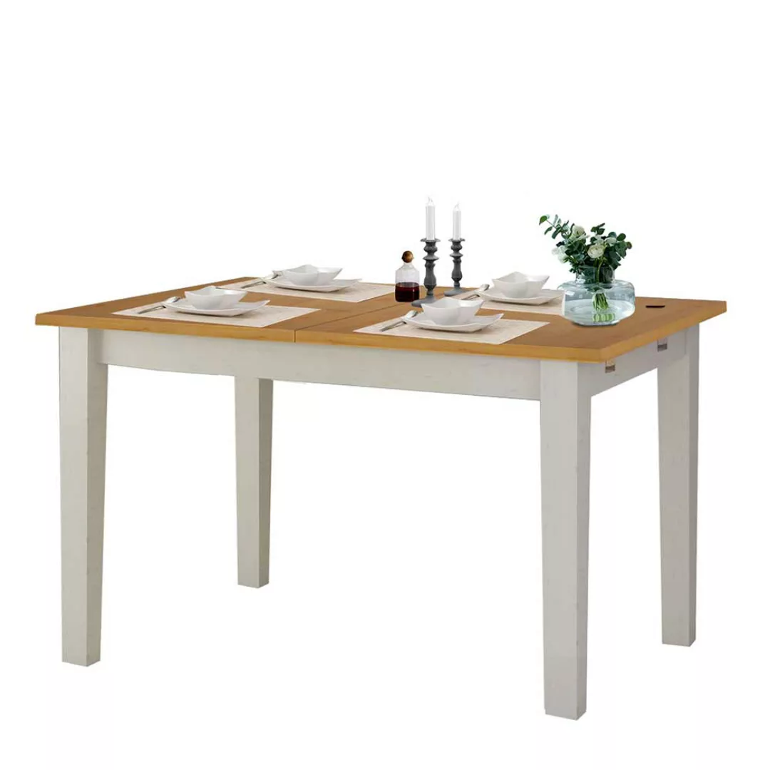 Landhaus Tisch in Weiß und Honigfarben Kiefer Massivholz günstig online kaufen