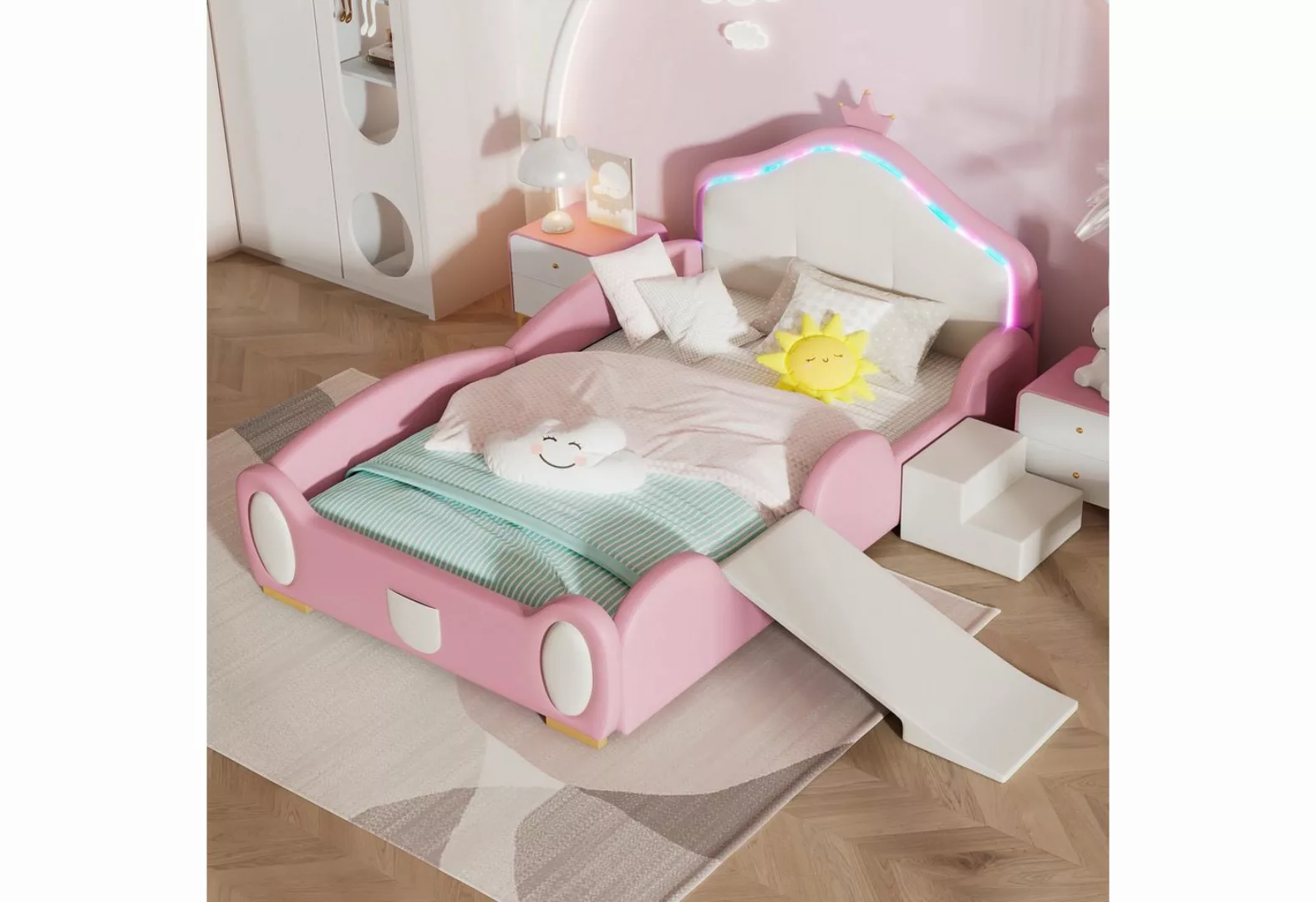 REDOM Kinderbett Polsterbett Bett, mit mehrfarbigem Multi-Mode-LED-Streifen günstig online kaufen