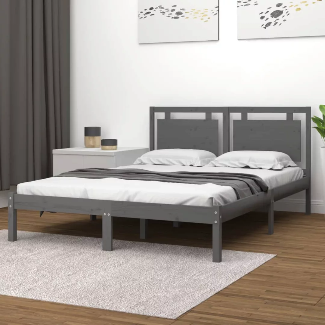 vidaXL Bettgestell Massivholzbett Grau 200x200 cm Bett Bettgestell Doppelbe günstig online kaufen