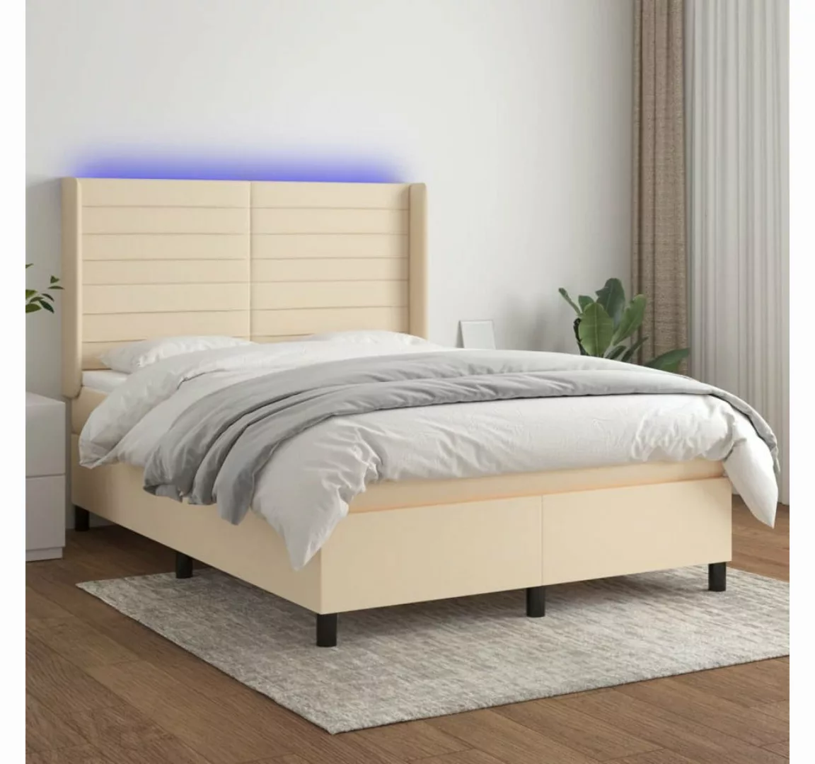 vidaXL Boxspringbett Boxspringbett mit Matratze LED Creme 140x200 cm Stoff günstig online kaufen