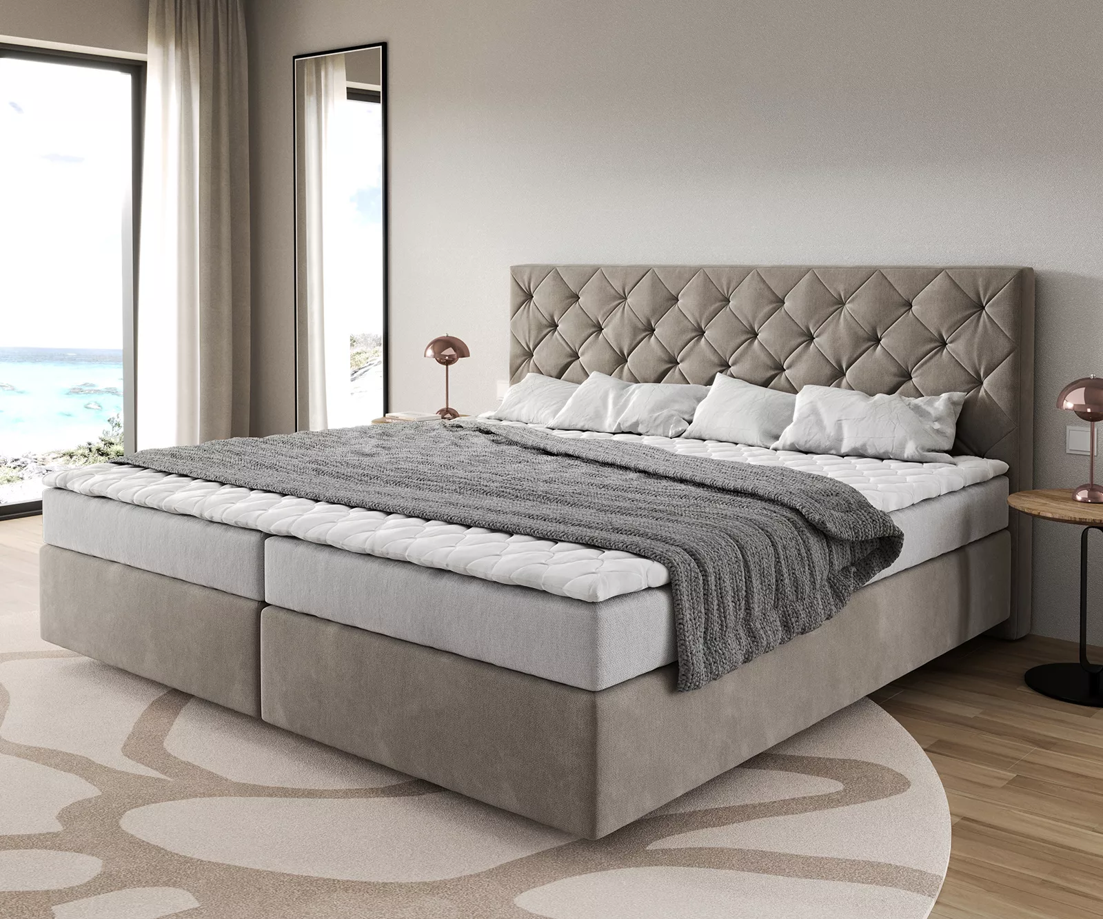 Boxspringbett Dream-Great Mikrofaser Beige 200x200 cm Bonell-Matratze PU-To günstig online kaufen