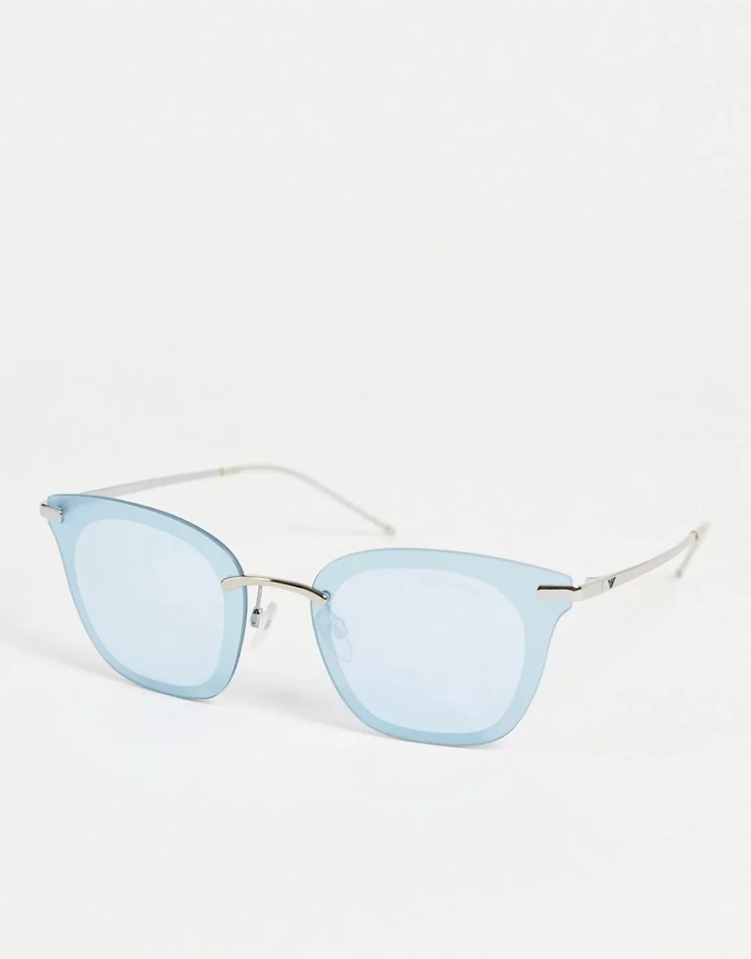 Emporio Armani – Cat-Eye-Sonnenbrille in Babyblau-Silber günstig online kaufen