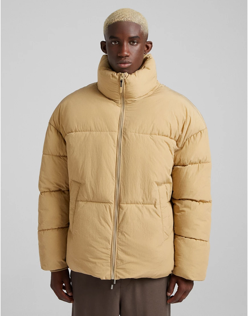 Bershka – Beigefarbene Steppjacke-Neutral günstig online kaufen