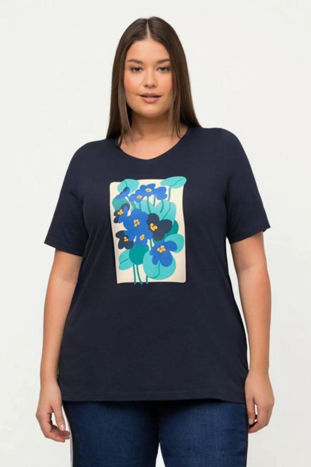 Ulla Popken Rundhalsshirt T-Shirt Saumband V-Ausschnitt Halbarm günstig online kaufen