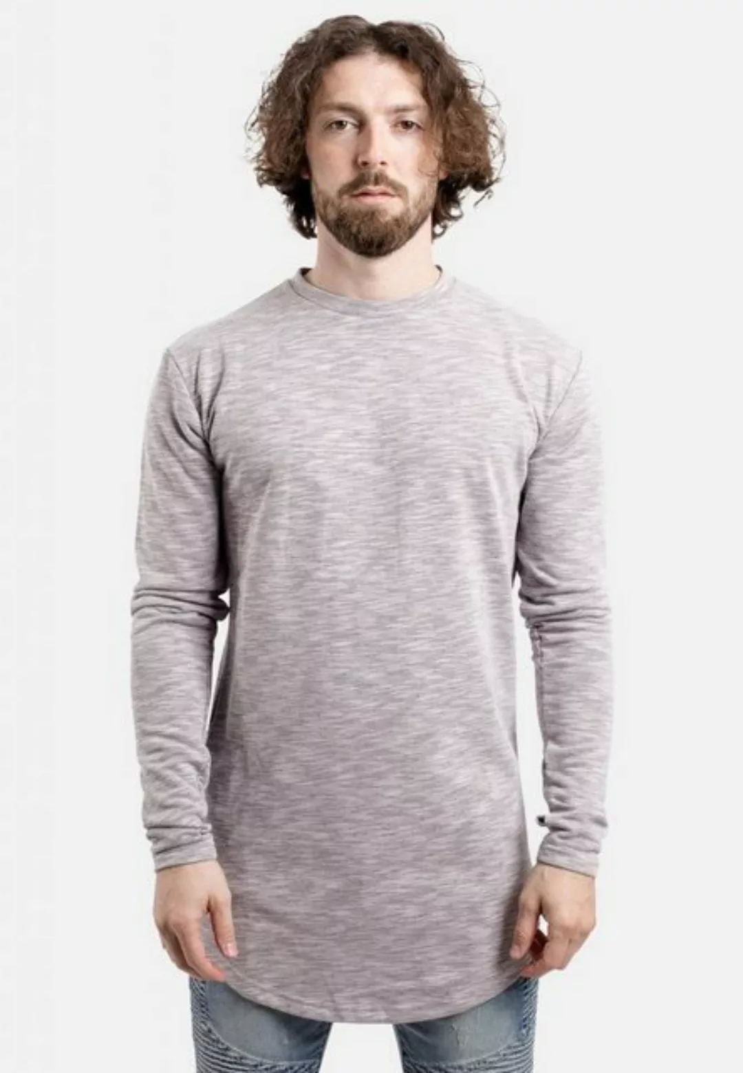 Blackskies T-Shirt Round Langarm Longshirt Sweater Grau Melange X-Large günstig online kaufen
