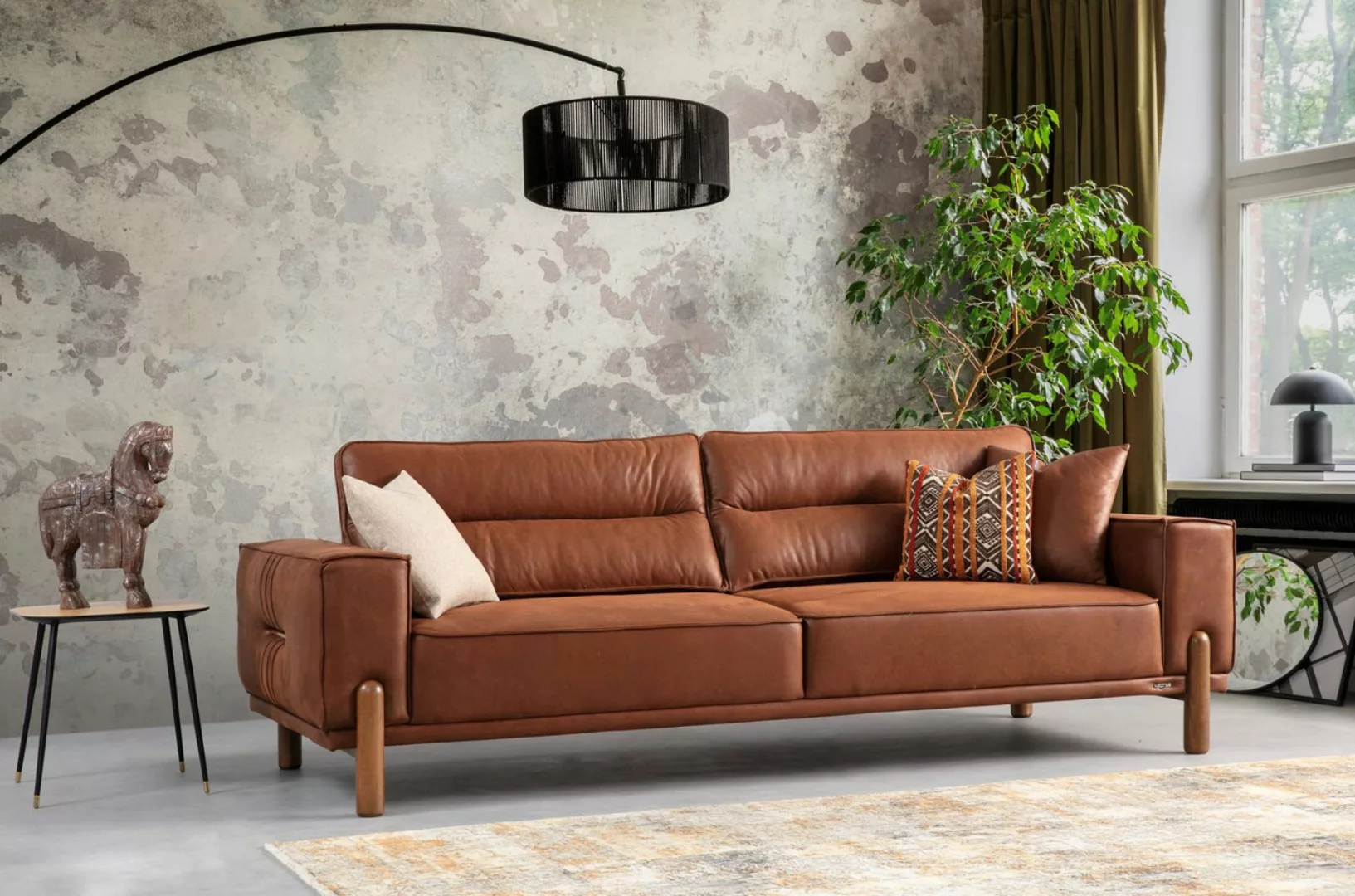 Villa Möbel Sofa Cognac, 1 Stk. 3-Sitzer, Hand Made Qualtiy, modernes Desig günstig online kaufen