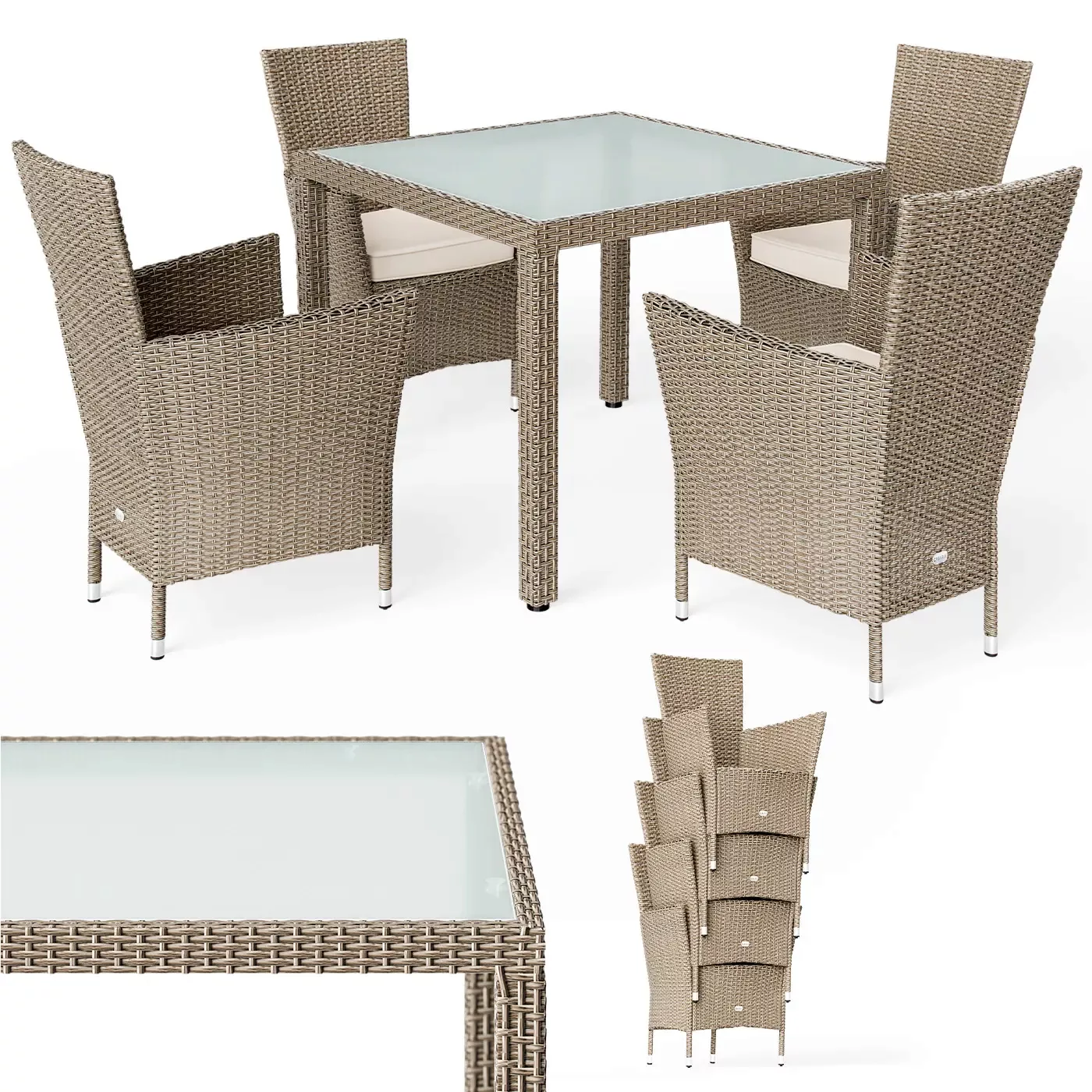 Polyrattan Garten-Sitzgruppe Bali 5-tlg Beige/Creme günstig online kaufen