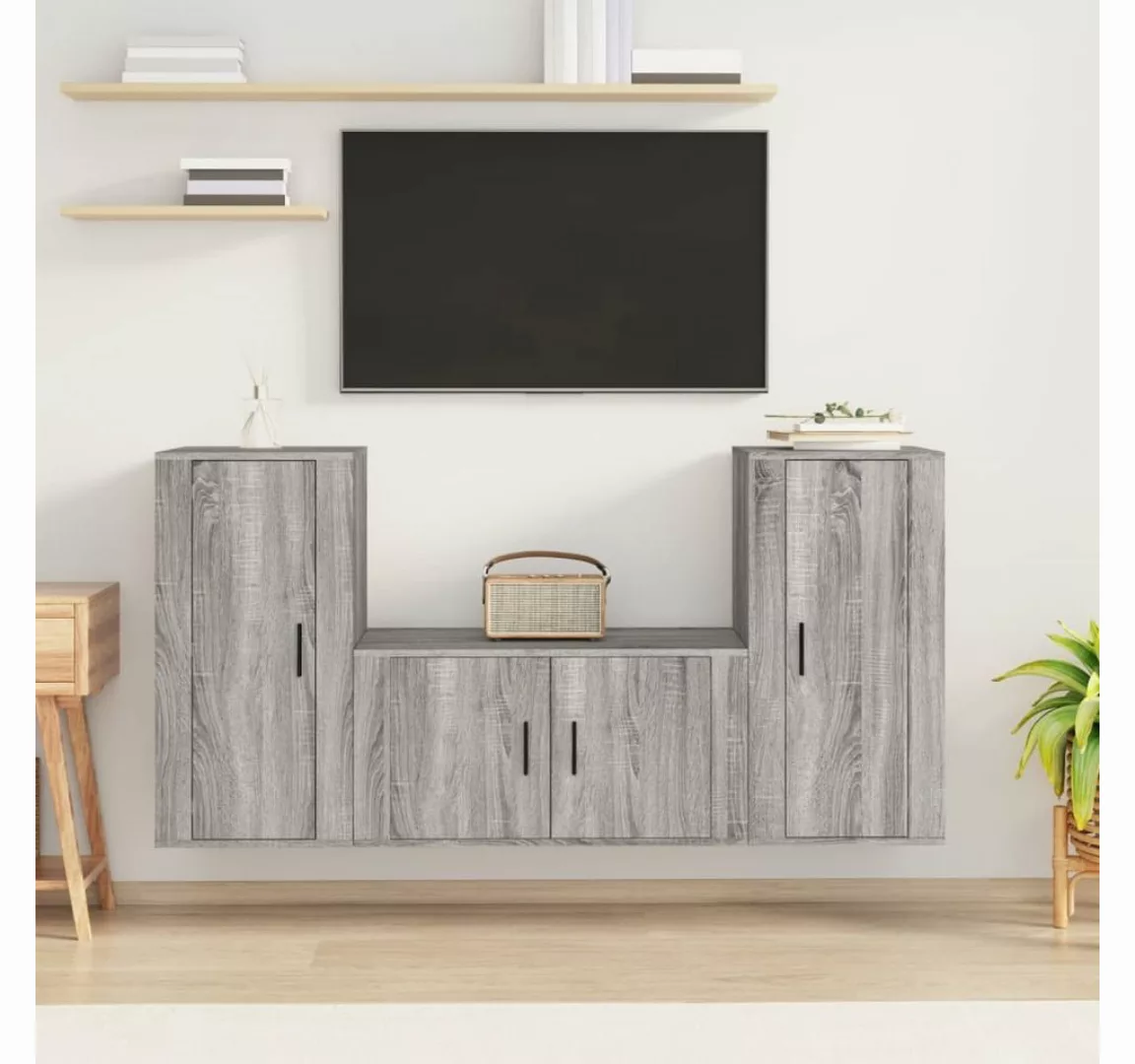 vidaXL TV-Schrank 3-tlg. TV-Schrank-Set Grau Sonoma Holzwerkstoff (3-St) günstig online kaufen