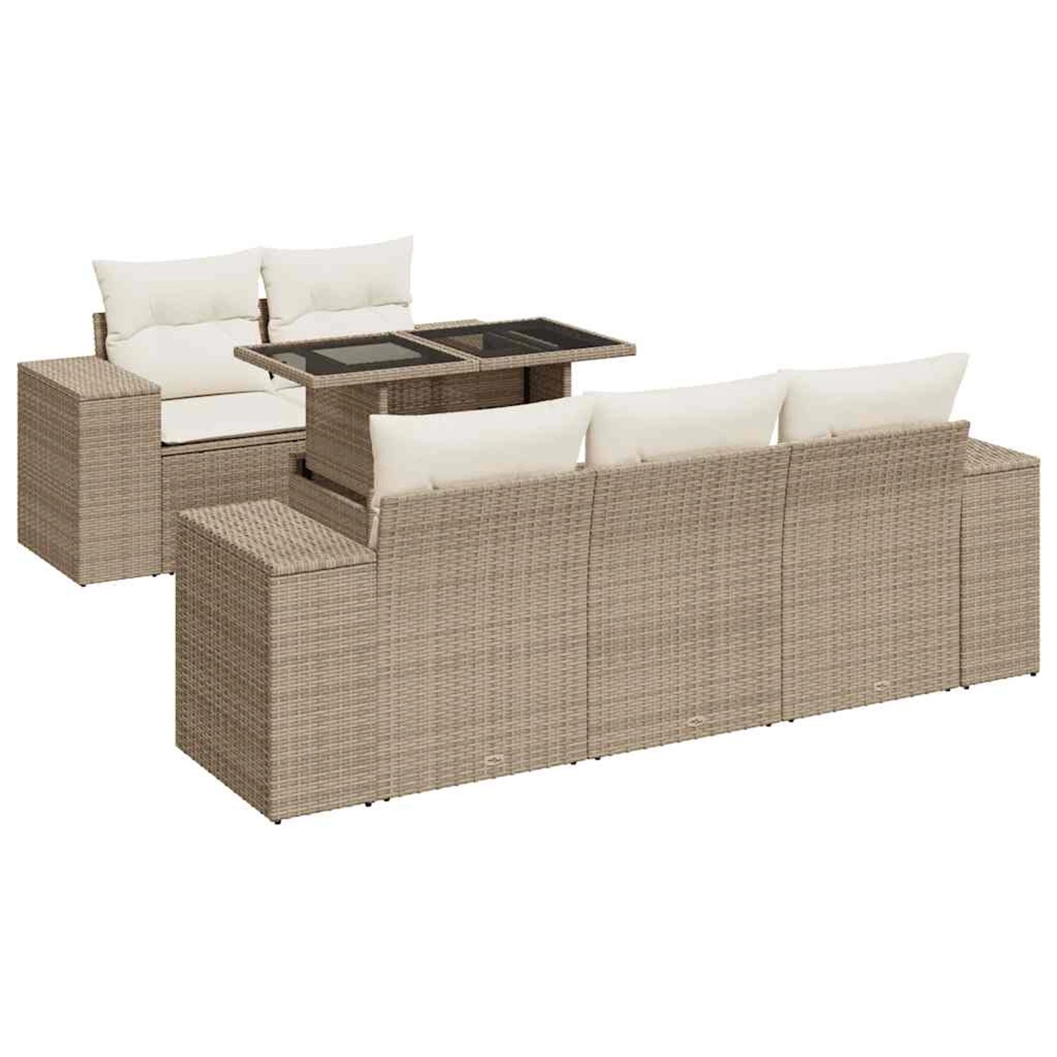 vidaXL 6-Tlg Garten-Sofagarnitur mit Kissen Beige Poly Rattan 3326729 günstig online kaufen