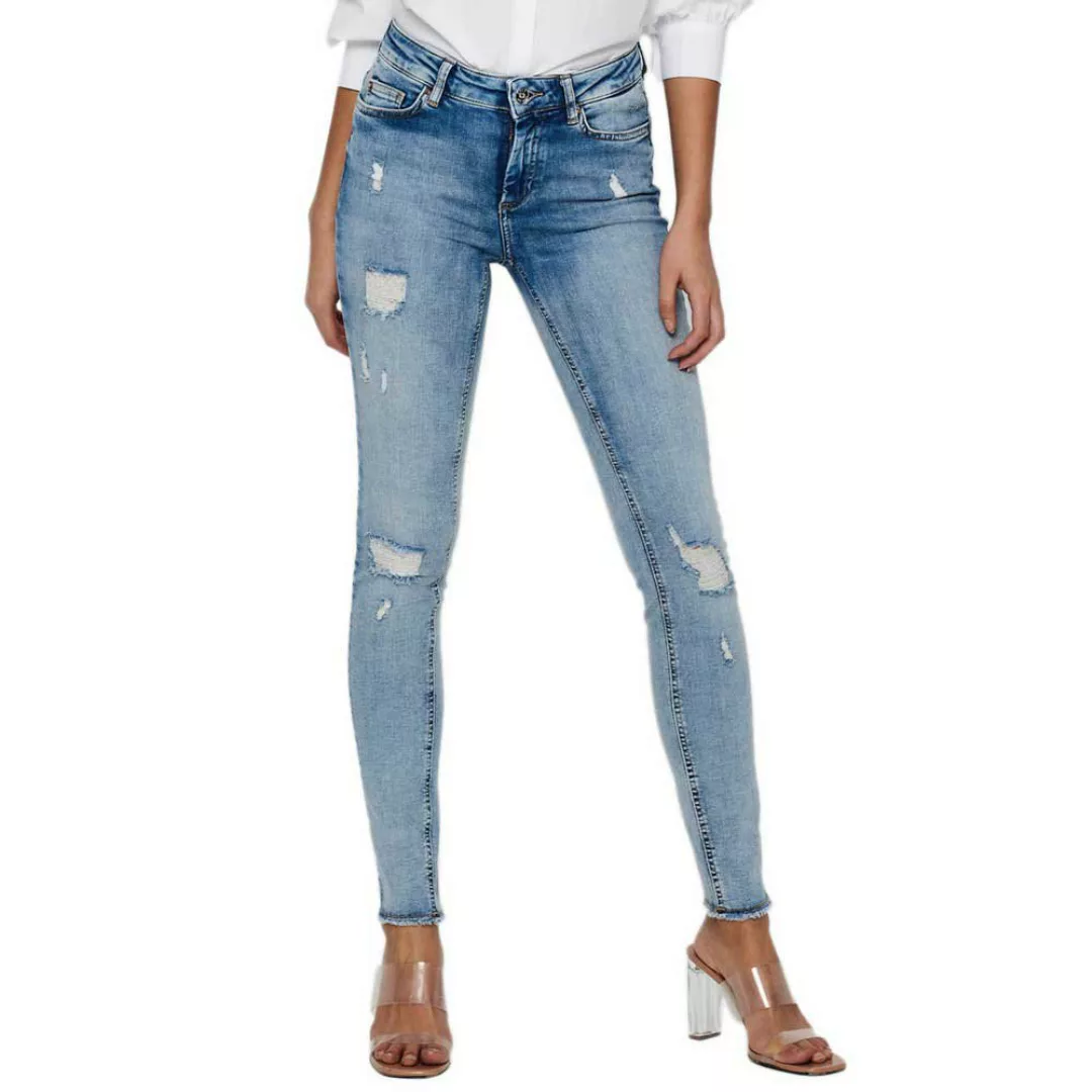 Only Blush Life Mid Waist Skinny Raw Ankle Dt Jeans XL Light Blue Denim günstig online kaufen