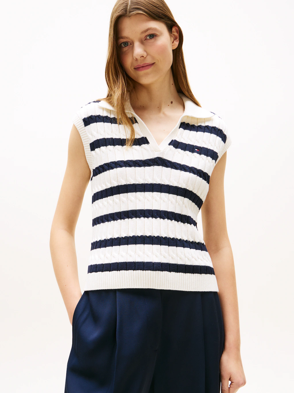 Tommy Hilfiger Strickpullover "CO CABLE MID GG OPEN POLO VEST", mit Zopfmus günstig online kaufen