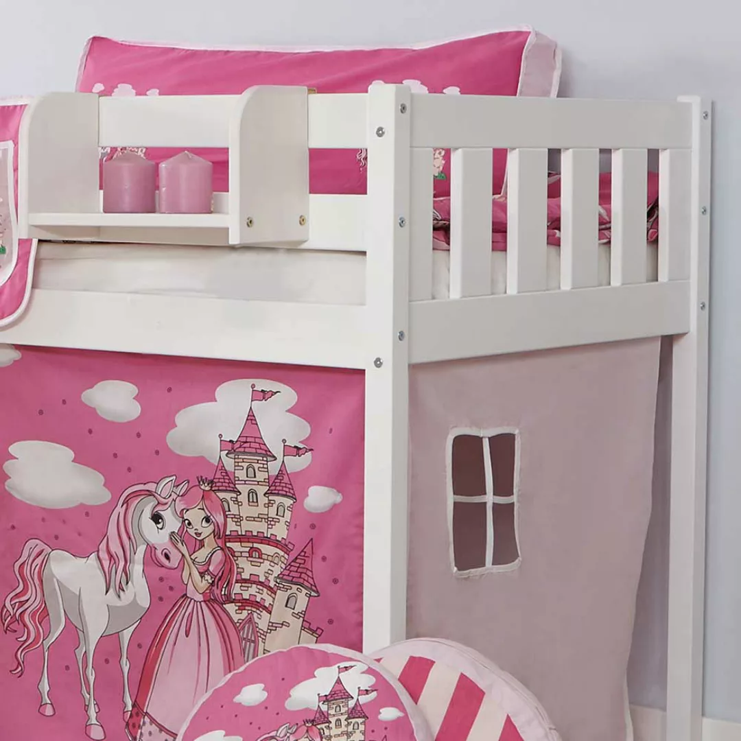 Kinder Halbhochbett mit Vorhang und Rutsche Prinzessin Design günstig online kaufen
