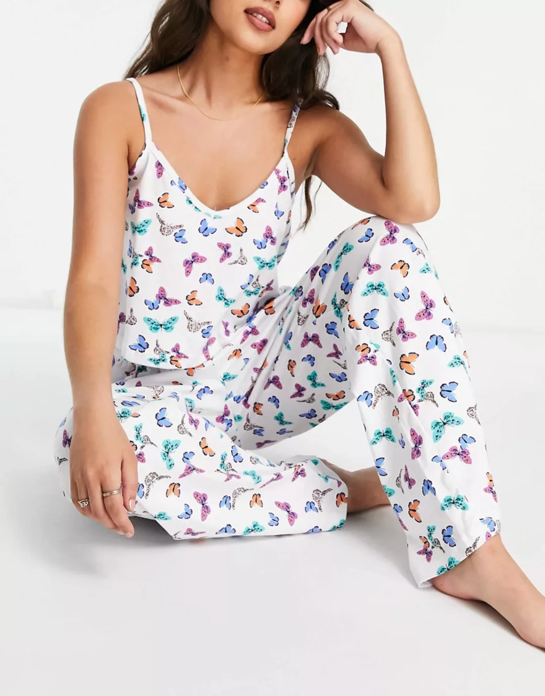 Wednesday's Girl Curve – Pyjama mit Camisole und Hose mit Schmetterlingspri günstig online kaufen