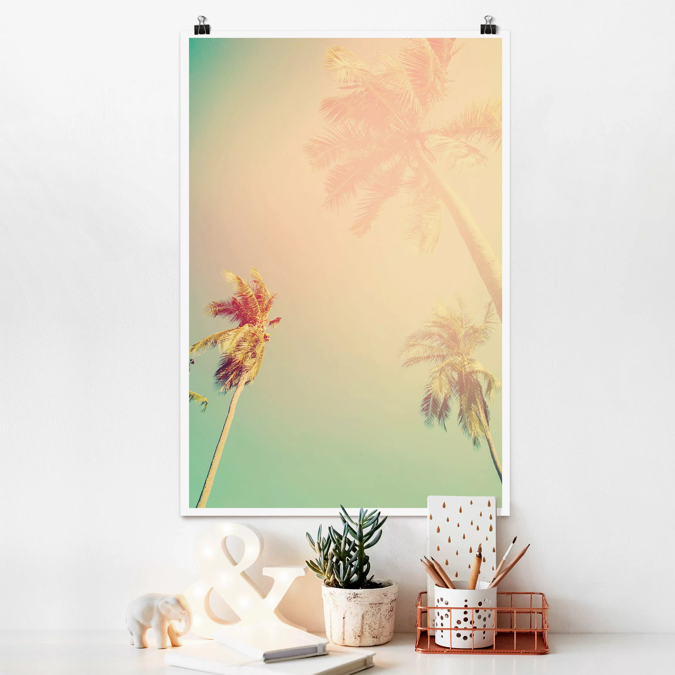 Poster Tropische Pflanzen Palmen bei Sonnenuntergang III günstig online kaufen