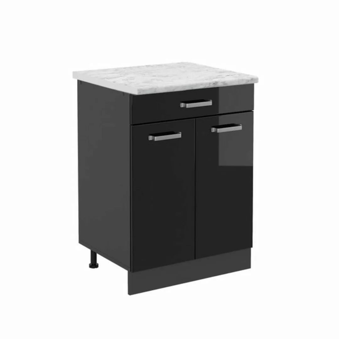 Vicco Unterschrank R-Line, Schwarz Hochglanz/Anthrazit, 60 cm AP Marmor günstig online kaufen