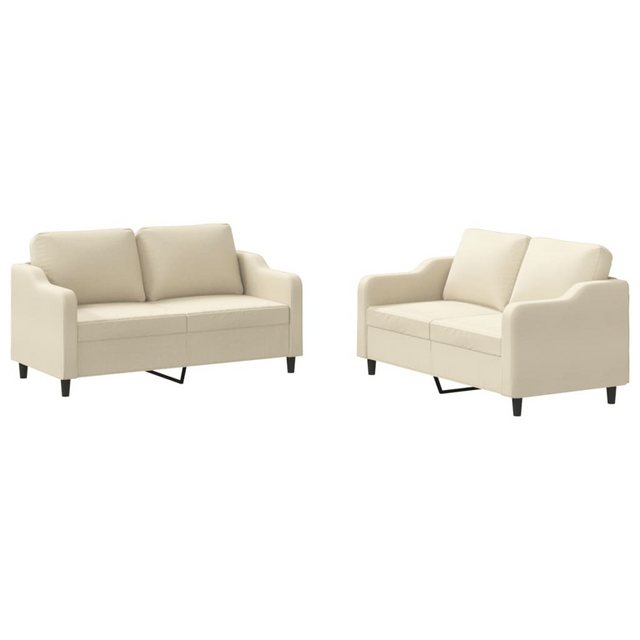 vidaXL Sofa Sofagarnitur Set mit Kissen Stoff, 2-tlg., Creme günstig online kaufen