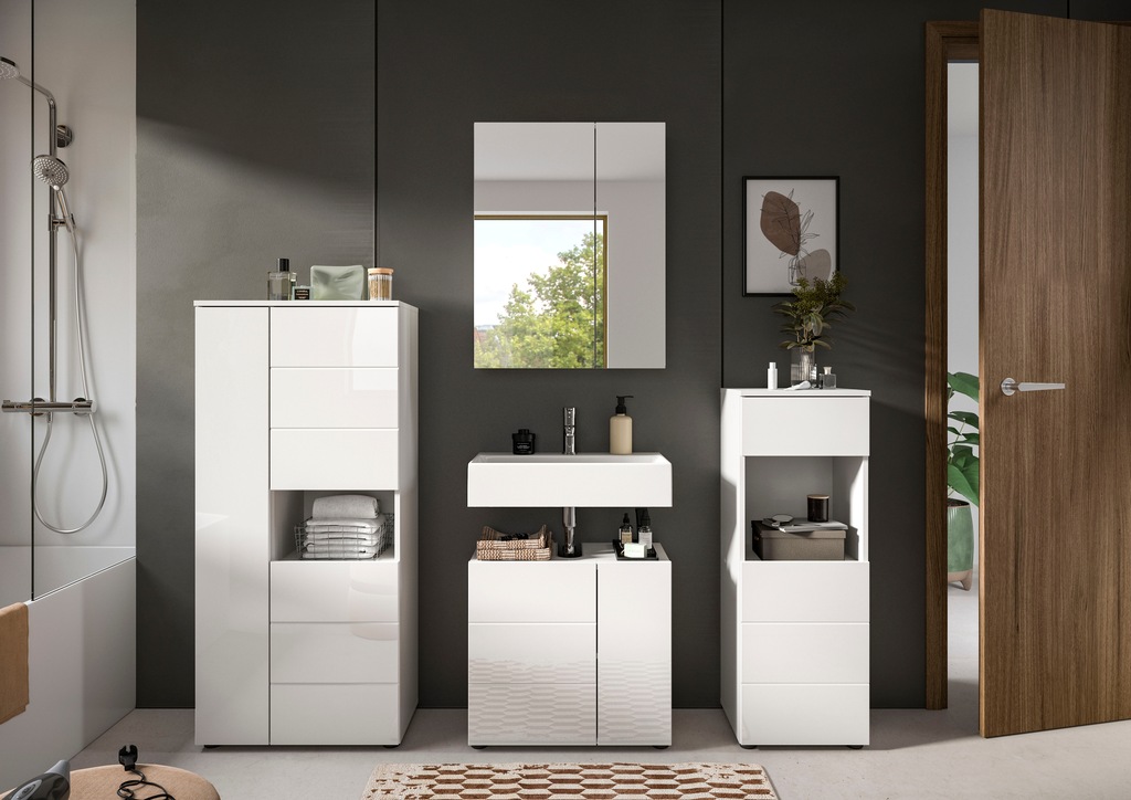 welltime Badmöbel-Set "Biel, Höhe 190 cm, Midischrank, Unterschrank, Spiege günstig online kaufen