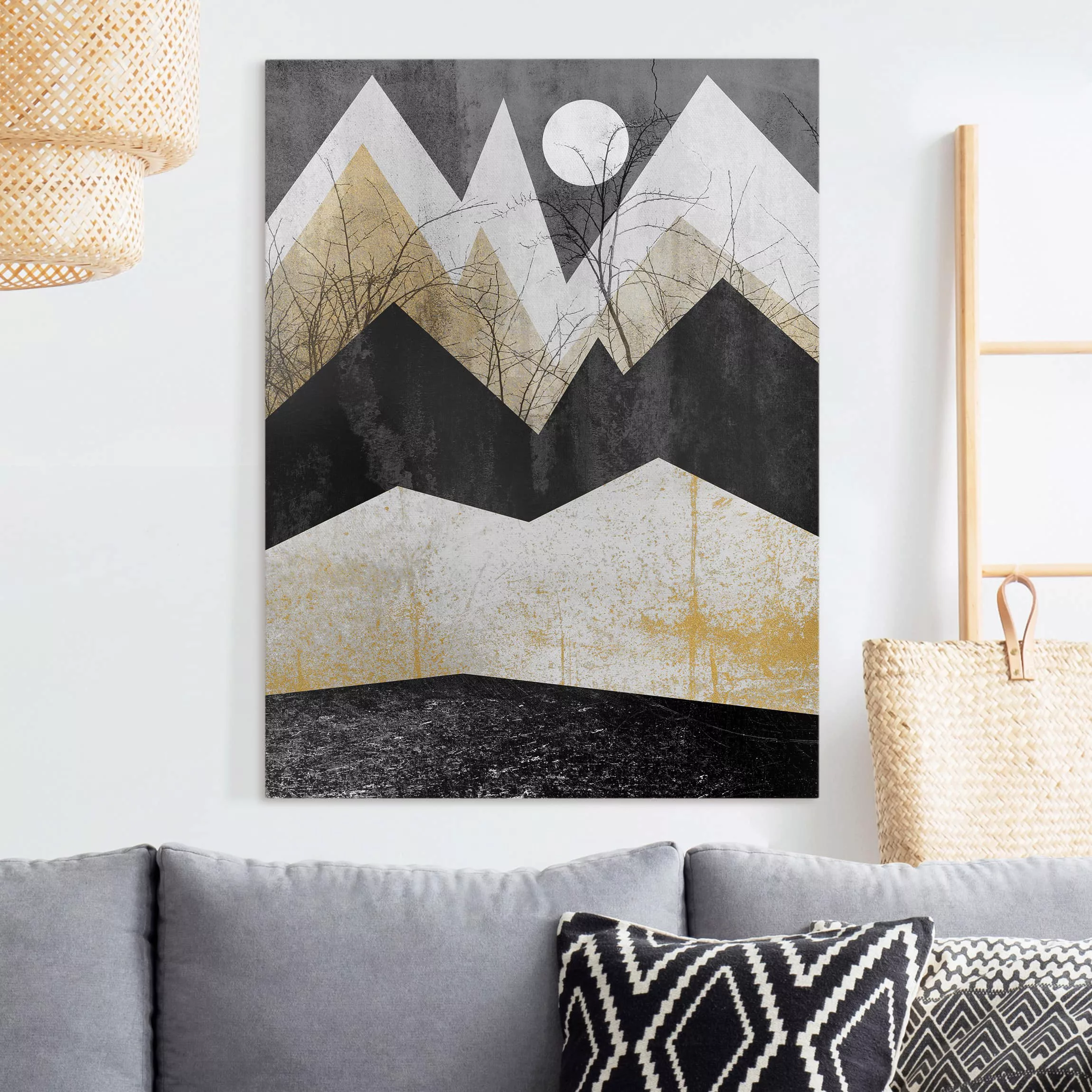 Leinwandbild Abstrakt - Hochformat Goldene Berge Äste günstig online kaufen
