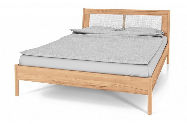 Natur24 Bett Zola Bett Kernbuche massiv bianco 200x200 mit Rattankopfteil günstig online kaufen