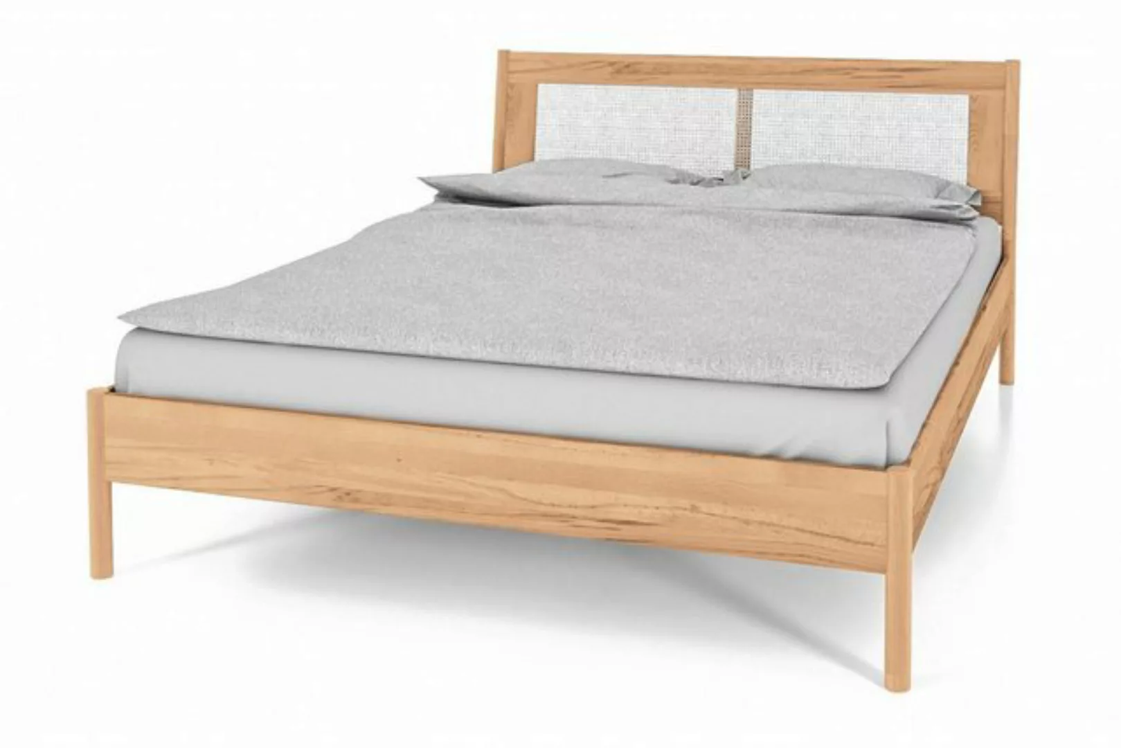 Natur24 Bett Zola Bett Kernbuche massiv bianco 90x200 mit Rattankopfteil günstig online kaufen