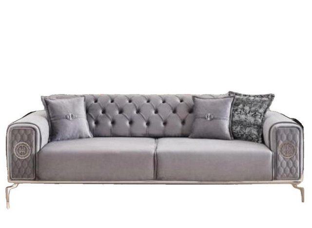 JVmoebel 3-Sitzer Dreisitzer Stoffsofa Chesterfield Couch Sofa Grau Stoff P günstig online kaufen