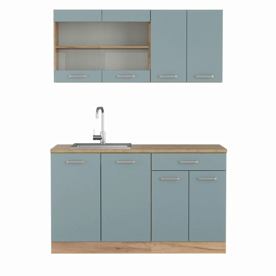 Vicco Küchenzeile R-Line, Blau-Grau/Goldkraft Eiche, 140 günstig online kaufen