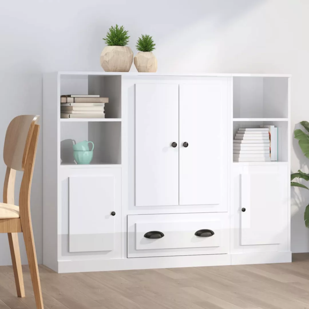 Vidaxl Highboards 3 Stk. Hochglanz-weiß Holzwerkstoff günstig online kaufen