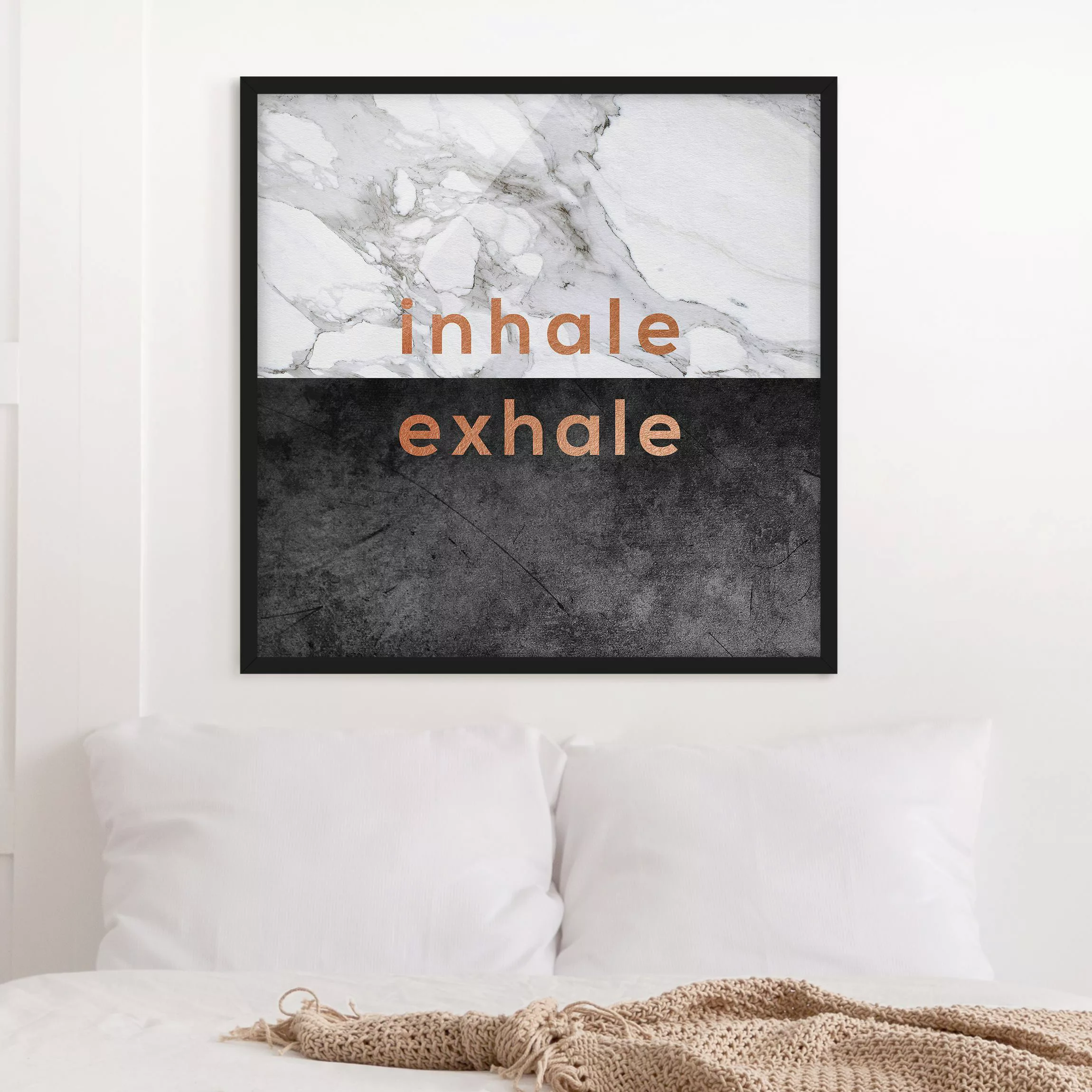 Bild mit Rahmen Inhale Exhale Kupfer und Marmor günstig online kaufen