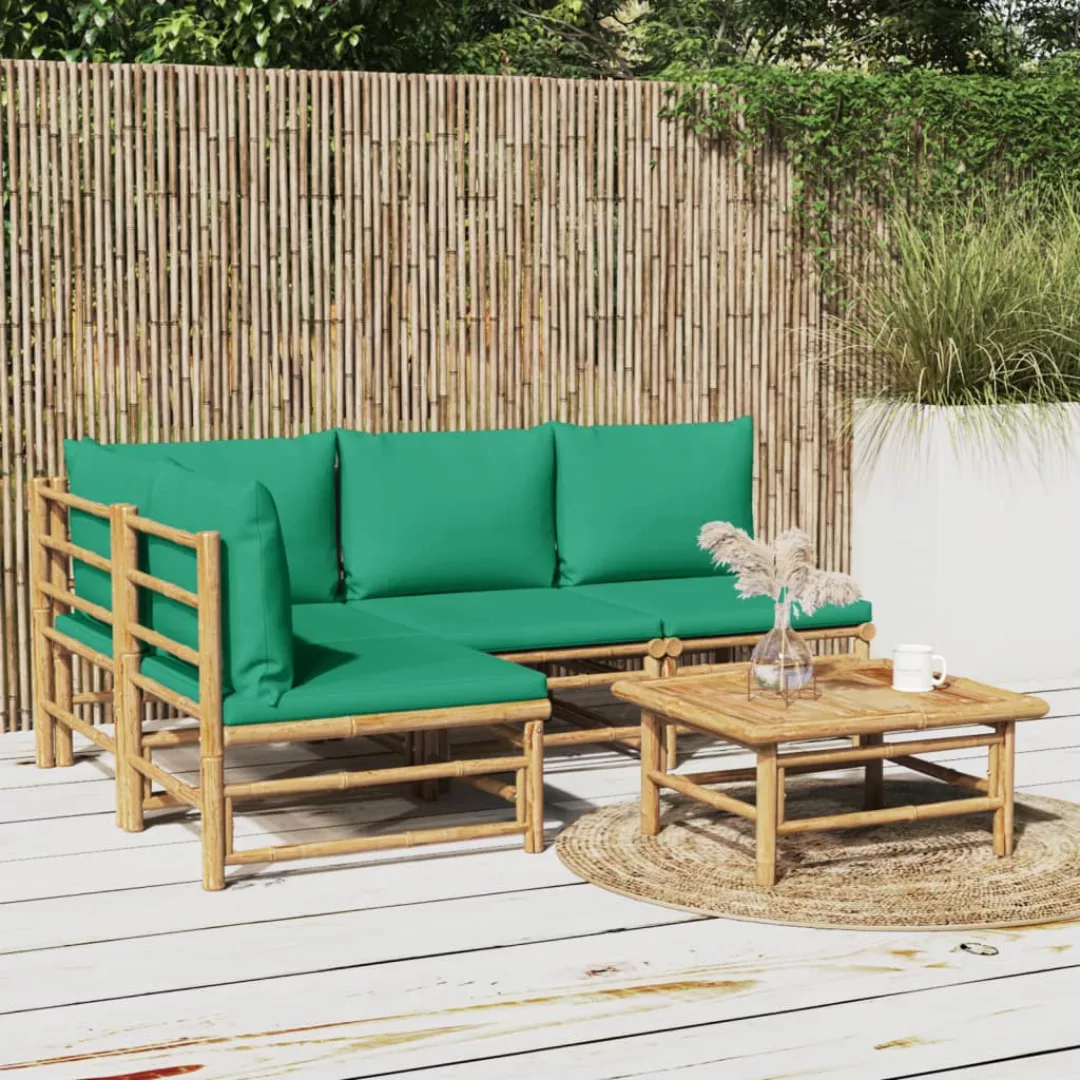 Vidaxl 5-tlg. Garten-lounge-set Mit Grünen Kissen Bambus günstig online kaufen