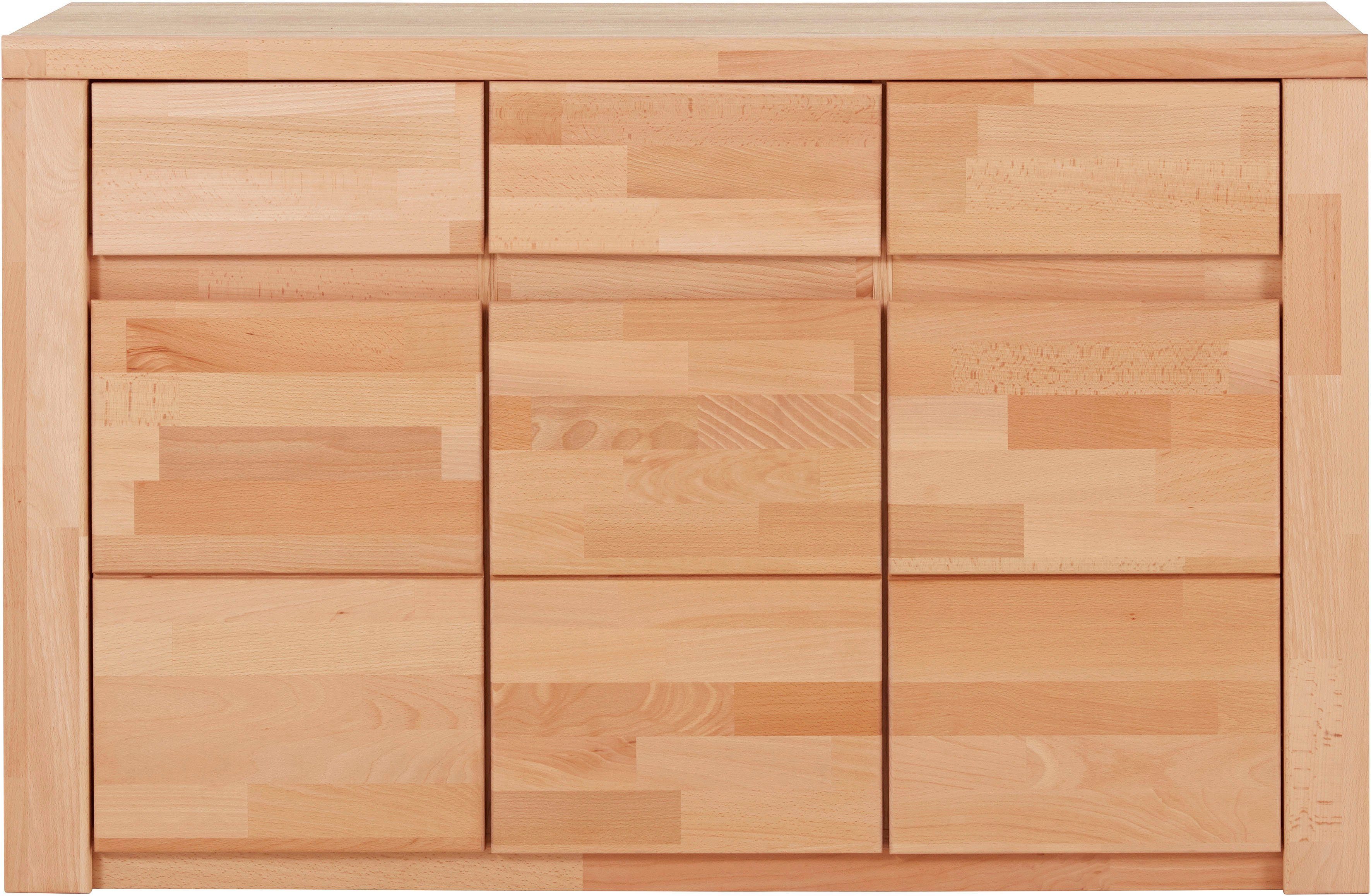 Home affaire Sideboard "Burano,127cm breit, Fronten Massivholz,3 Türen,3 Sc günstig online kaufen
