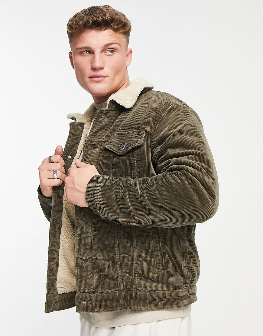 Only & Sons – Cordjacke mit Teddyfutter in Beige-Neutral günstig online kaufen