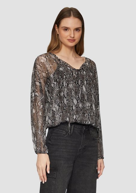 s.Oliver Langarmbluse Transparente Bluse mit All-over-Print Schleife günstig online kaufen