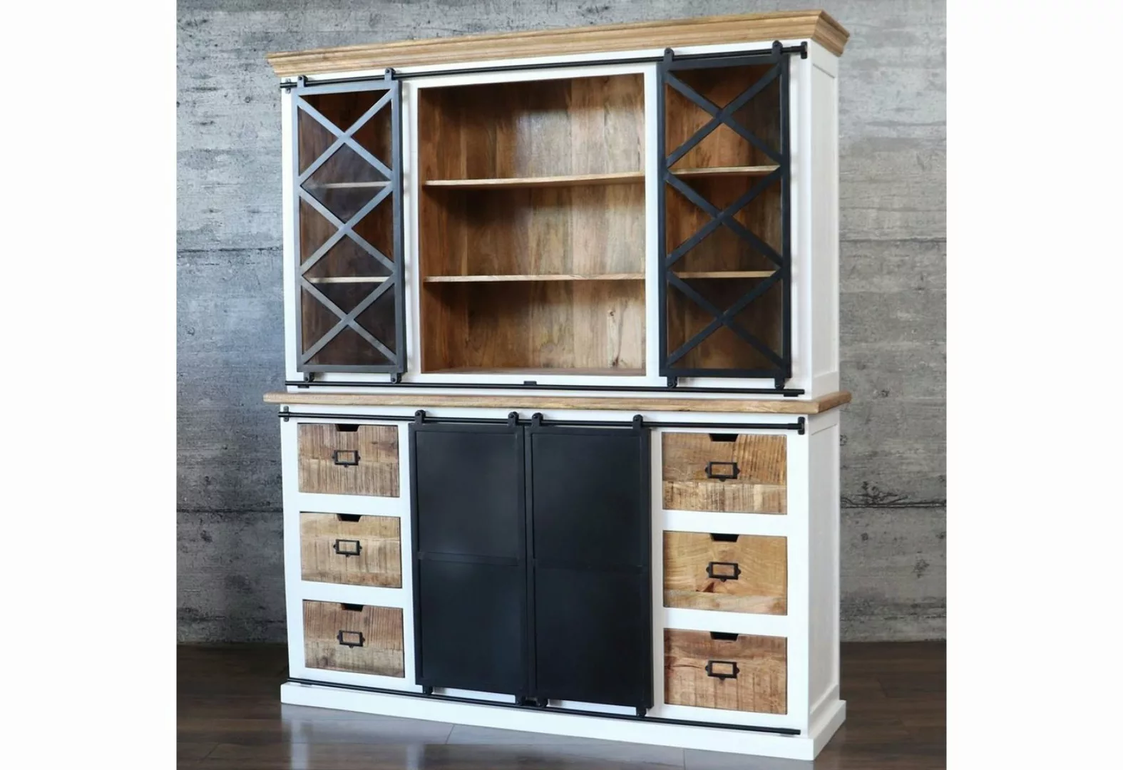 baario Buffet Schrank RODA 180cm massiv Mangoholz & Eisen Vitrine Buffet In günstig online kaufen