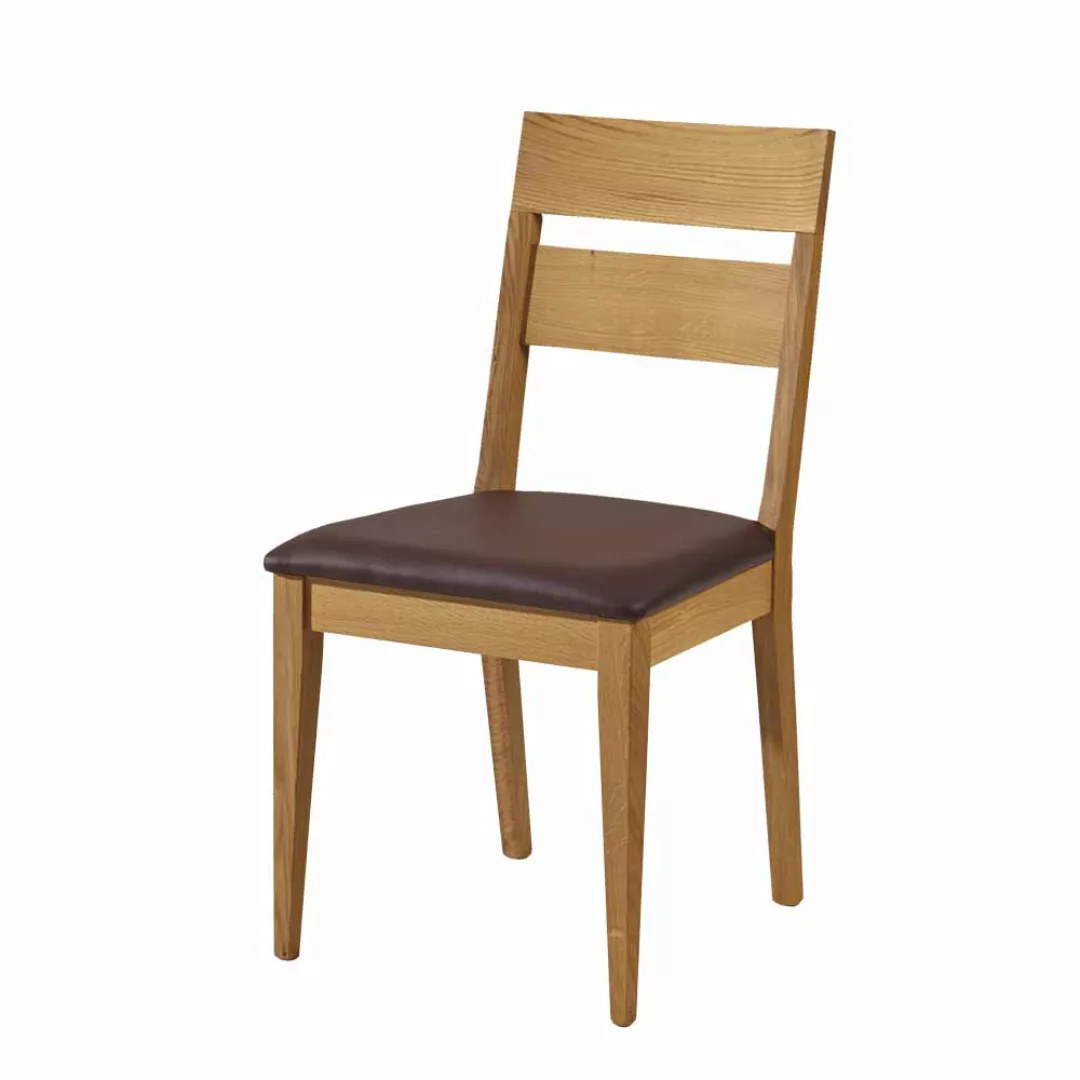 Esstisch mit Stühlen aus Wildeiche Massivholz Braun Kusntleder (siebenteili günstig online kaufen