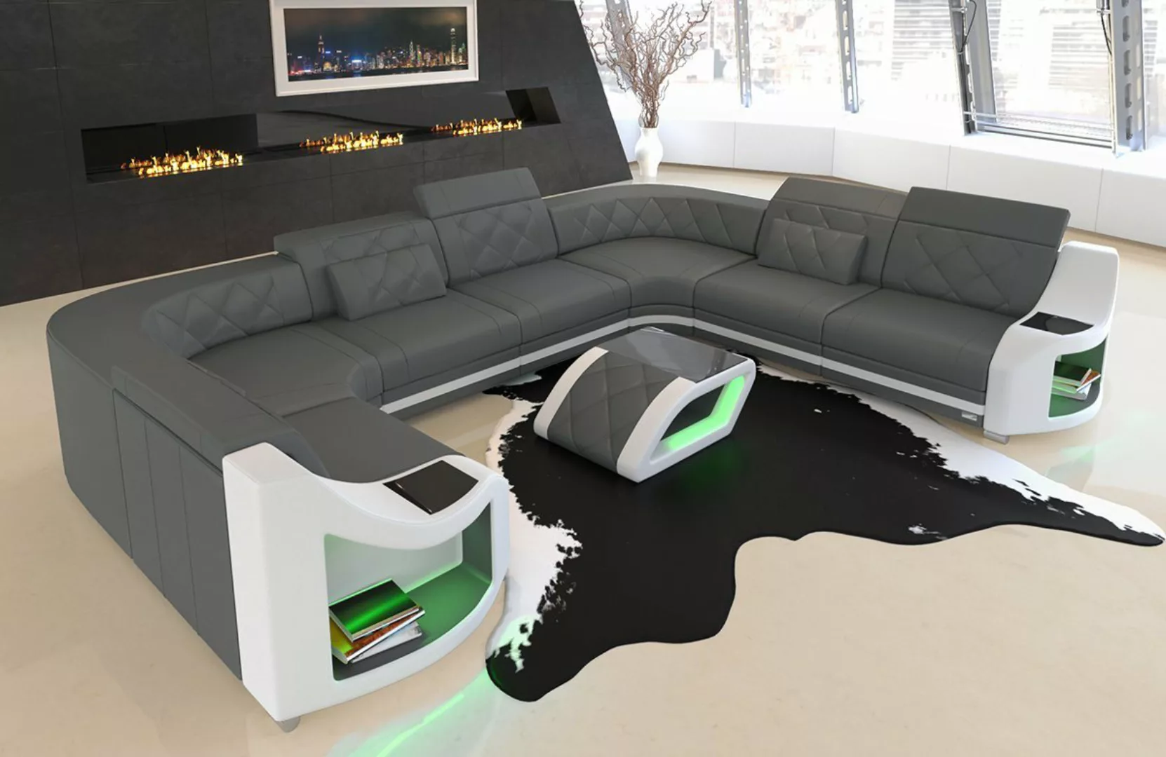 Sofa Dreams Wohnlandschaft Ledercouch Sofa Leder Genua U Form Ledersofa, Co günstig online kaufen