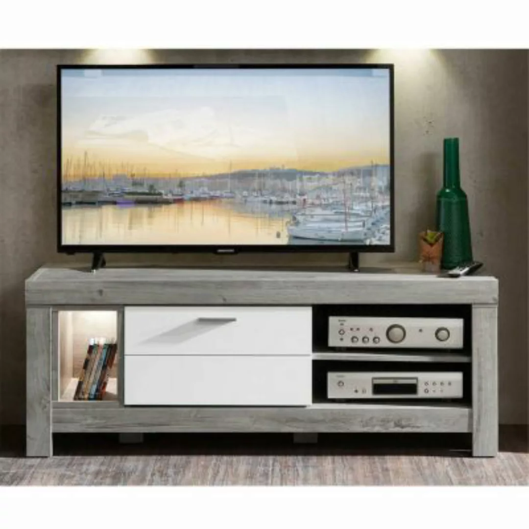 Lomadox Modernes TV-Lowboard inkl. LED in weiß matt und Haveleiche GRONAU-5 günstig online kaufen