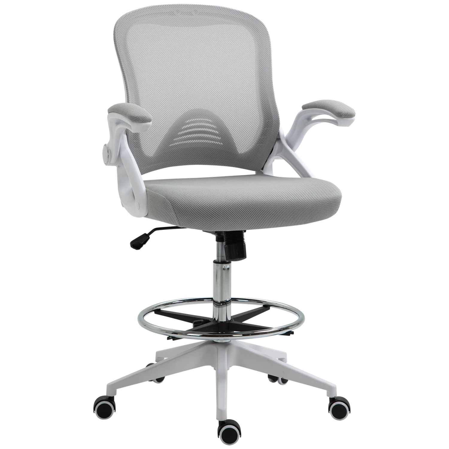Vinsetto Bürostuhl Polyester Kunststoff 64L x 60B x 106-126H cm Hellgrau günstig online kaufen