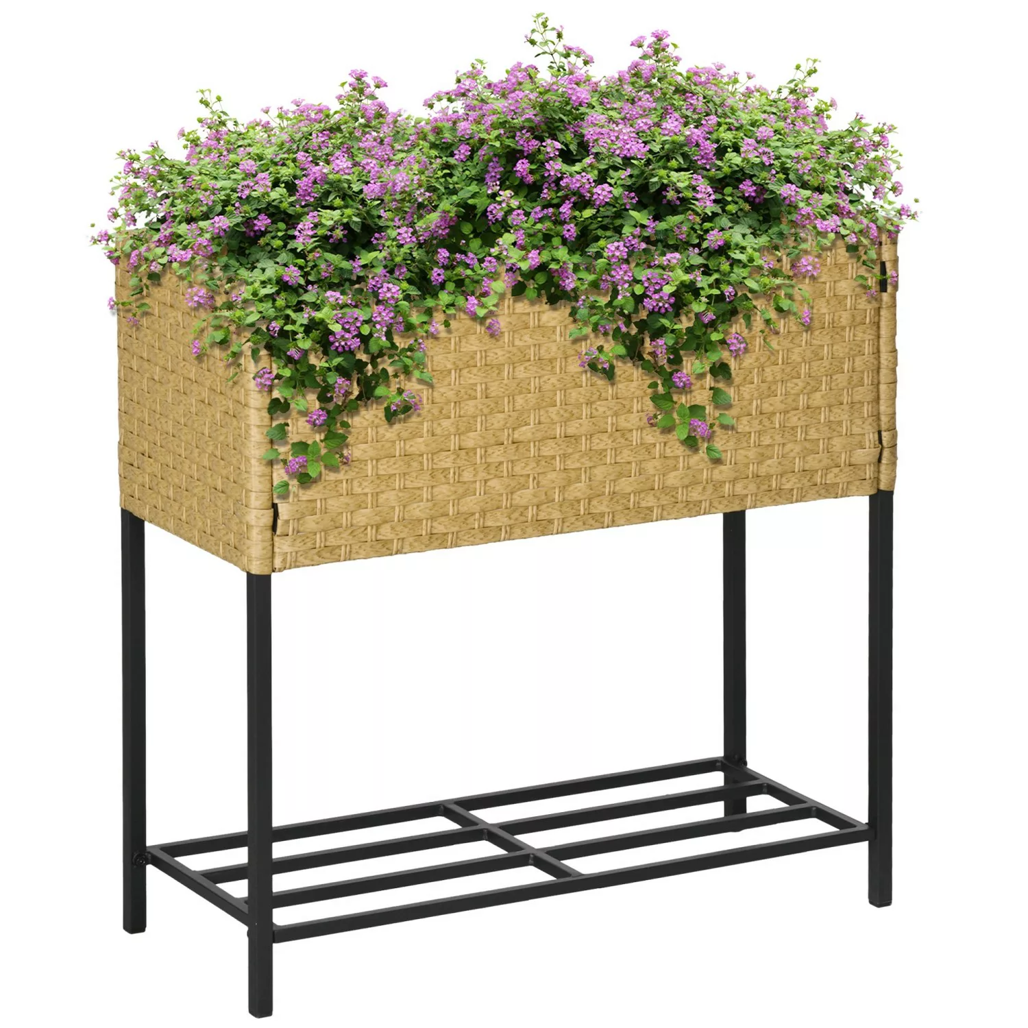 Outsunny Poly Rattan Blumenkasten mit Füßen Ablage günstig online kaufen