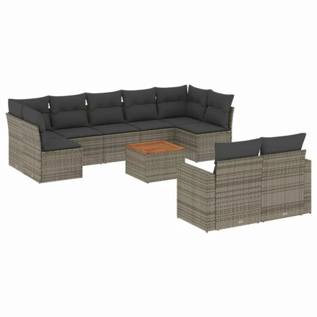 vidaXL Sofaelement 10-tlg. Garten-Sofagarnitur mit Kissen Grau Poly Rattan günstig online kaufen