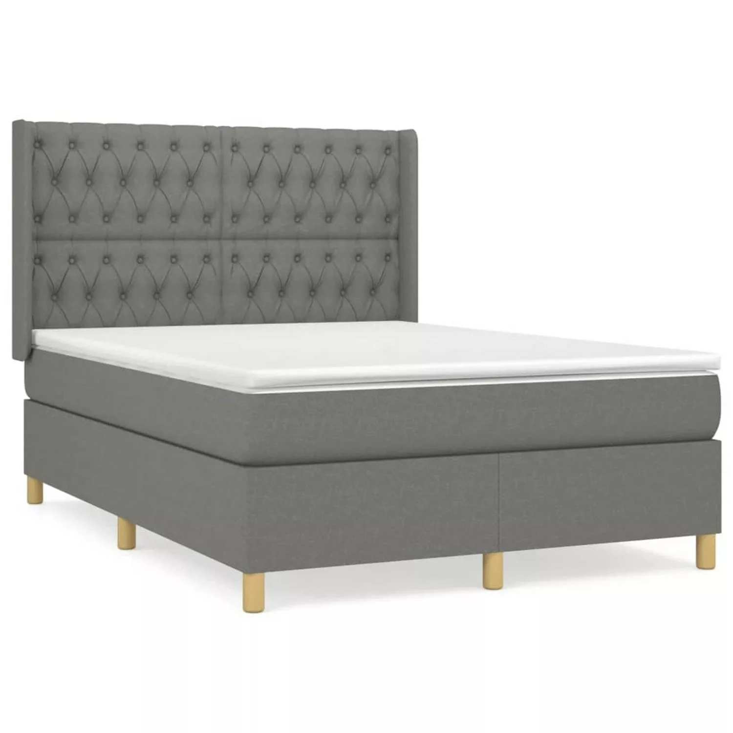 vidaXL Boxspringbett Boxspringbett mit Matratze Dunkelgrau 140x200 cm Stoff günstig online kaufen