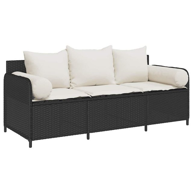 vidaXL Loungesofa Gartensofa mit Kissen 3-Sitzer Schwarz Poly Rattan, 1 Tei günstig online kaufen